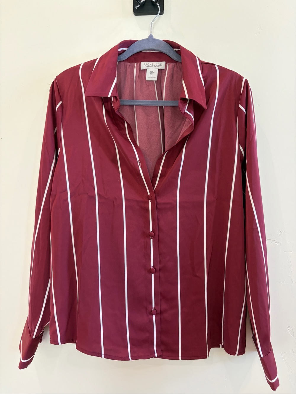 Rachel Zoe Wine and White Vertical Stripe Button-Down Shirt